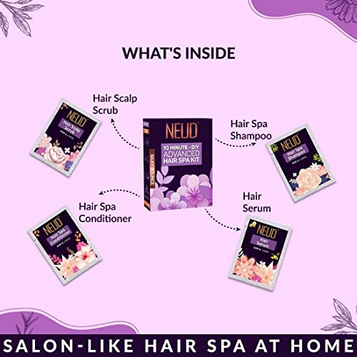 Image of NEUD Hair Spa Kit with Aloe Vera, Deep Nourishing Hair Scalp Scrub, Shampoo, Conditioner & Hair Serum, Salon-Like Bulky, Silky and Shiny Bounce at Home - 40g Each, Pack of 2