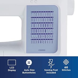 Brother CS5055 Computerized Sewing Machine, 60 Built-in Stitches, LCD Display, 7 Included Feet, White