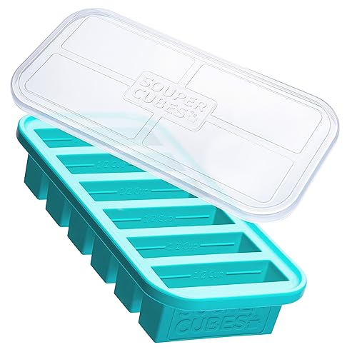 Souper Cubes 1/2 Cup Silicone Freezer Tray with Lid - Easy Meal Prep Container and Kitchen Storage Solution - Silicone Mold for Soup and Food Storage - Aqua – 1-Pack