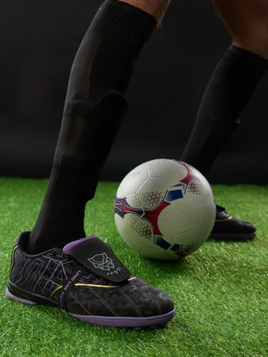Image of The Souled Store Tactix: Black Panther Edition Men and Boys Low Top Football Studs | Black & Purple Quilted Upper with EVA Midsole, Dual Rubber Grip Outsole & Lace-Up Closure