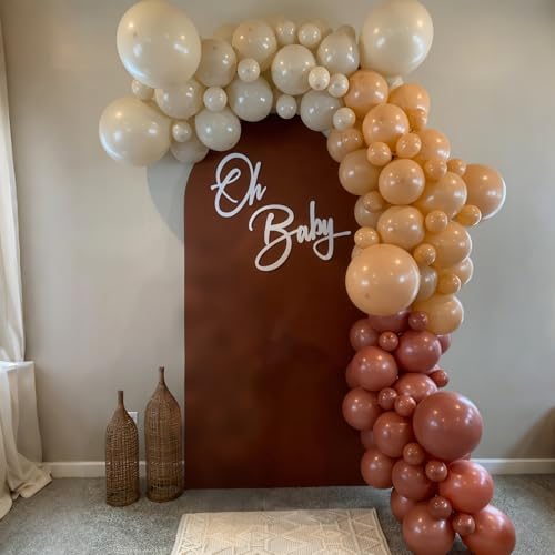Image of Brown Balloons Garland Arch Kit, Retro Brown Nude Balloons Arch, Tan Ivory Balloon, Burnt Orange White Sand Balloon for Thanksgiving Fall Autumn Pumpkin Neutral Baby Shower Birthday Party Decorations