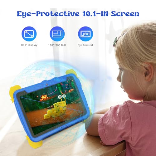 Image of C idea Tablet for Kids, 10 Inch Kids Tablet, Android 13 Child Tablets, 4GB RAM 64GB ROM, Learning Tablet for Children, 6000mAh, IWAWA Pre-Installed, Parental Control, Child Tablet for Boys, Girls-Blue