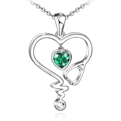 CHOKER Nurse Necklace for Women 925 Sterling Silver Stethoscope Heartbeat Necklace Jewelry Gifts for Nurse Graduation Medical Doctor-Green Cover