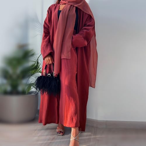 Image of Open Abayas Kimono Muslim Women Cardigan Maxi Dress and pants Set Islamic Clothing Dubai Saudi Robe
