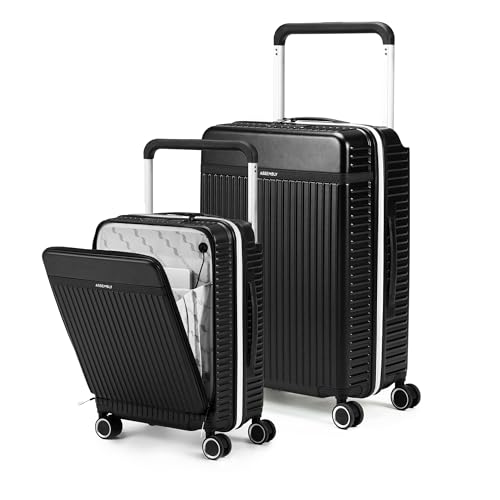 Image of THE ASSEMBLY 8 Wheels Double Spinner Hard Luggage Set of 2 | Premium Polycarbonate Cabin & Large Trolley Bags with Wide Handle & USB Port Charging-Rover Pro,Black, 73.5 cm