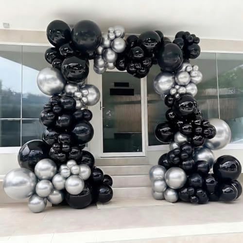 Image of YMSZ Black and Silver Balloons, 12 Inch, 100 Pack