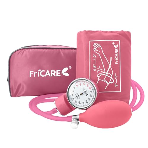 FriCARE Manual Blood Pressure Cuff for Nursing Students Aneroid Sphygmomanometer for BP Monitoring Home & Medical School Essentials with Carrying Case Universal Adult Size Rose Pink