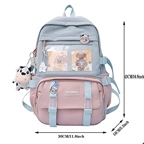 Stylifeo Kawaii Backpack With Cute Bear Plush Kawaii Pin Accessories Large Capacity Aesthetic School Bags Cute Bookbag For Girls Teen(Blue And Pink) #TOP5