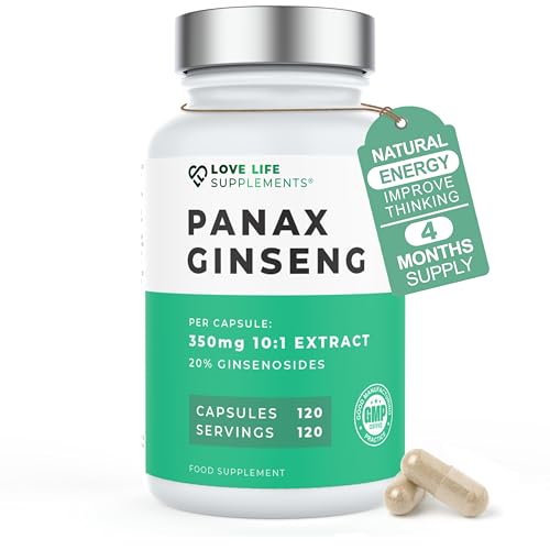 Panax (Korean) Ginseng 3500mg 20% Ginsenosides | 4 Month Supply - 120 High Strength Capsules with No Bulking Agents | for Improved Memory Athletic Endurance Stress Reduction | Love Life Supplements
