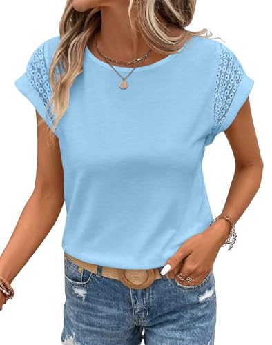 Image of Bliwov Womens Tops Lace Cap Sleeve T Shirts,Cute Trendy Casual,Beach Vacation Outfits,Summer Spring Fashion Clothes