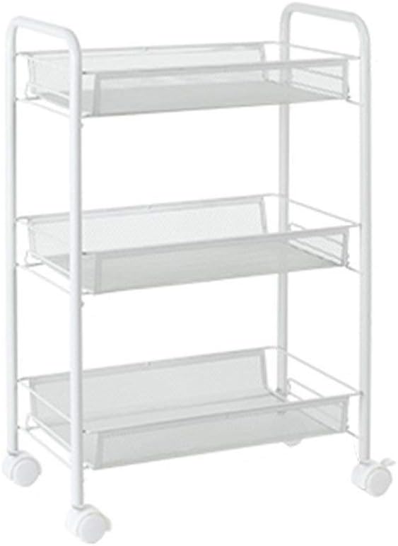 Kitchen Rolling Trolley Utility Storage Cart All Purpose Shelving al Basket 3 Mesh Max Load Capacity 8kg Storage Trolleys (Color : White Size : 26.5 45 6