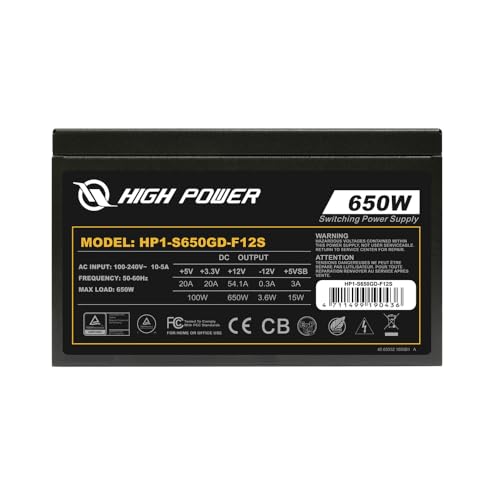 Image of HIGH POWER 80 Plus Gold Certified PC Computer Power Supply - 650 Watts PSU, Continuous Power ATX 12V V2.3 /EPS Active PFC with Whisper Quiet 120mm Fan, Reliable Performance and High Efficiency