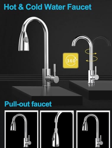 CORGLI Utility Sink Freestanding Single Bowl Sink with Cold & Hot Water Faucet, 304 Stainless Steel Commercial Square Sink for Kitchen Bar Restaurant Indoor and Outdoor Sink - Thumbnail 6