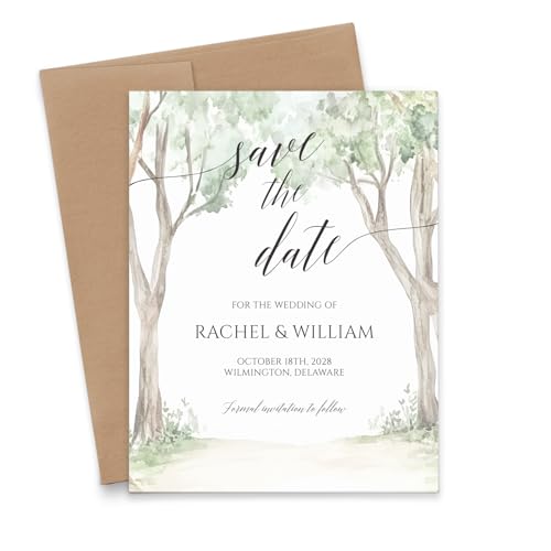 Save the Date Garden Theme Cards For Weddings, Baby Shower, Personalized Save the Date Invitation Card With Trees, Simple Greenery Save the Date Invitations, Your Choice of Quantity and Envelope Color