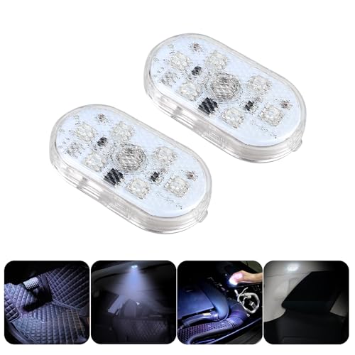 2 Pcs Car Led Interior Lights, Footwell Lights for Cars Interior Ambient Lighting USB Rechargeable Wireless Touch Car Light for Boot, Doors, Armrest Boxes, Sitting Areas, White