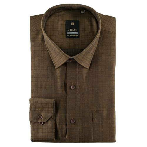 Image of 7-DAYS Premium Men's Formal Shirts - Cotton Rich, Textured Self-Design, Full Sleeve, Regular Fit, Wrinkle Resistant, with Pocket - Perfect for Office