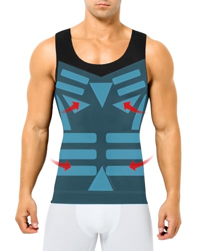 Casey Kevin Chaleco de Compresión Hombre, Camiseta de Compresión Faja Reductora Hombre, Camiseta Reductora Compresión Camiseta Tirantes Hombre para Gym Fitness Ejercicio Gimnasio, XL