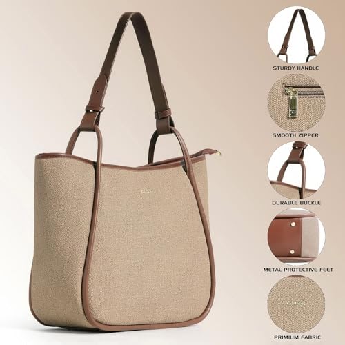 Image of EXOTIC Formal Laptop Handbag for Women, Herringbone Pattern, Leather Trim, Tote Style with Adjustable Shoulder Strap