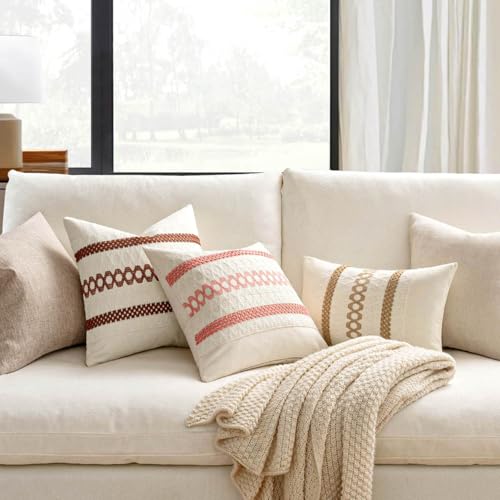 Image of MIULEE Set of 2 Neutral Boho Decorative Pillow Covers 20x20 Inch Farmhouse Rustic Couch Throw Pillows Modern Spring Cotton Cushion Covers Retro Cute Macrame Woven Home Decor for Bed Sofa Chair