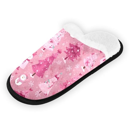 Pink Snowman Christmas Tree Slippers For Women Men Soft Memory Foam Non-Slip Festival Winter Indoor House Shoes Travel Slipper2
