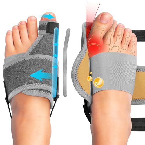 Vicloon Férula Ortopédica para Juanete,2 Pcs Correcde Juanetes Ajustable para Mujeres y Hombres,Enderezador de Juanetes con 2 Placas de Fijación de Aluminio y Correas Antideslizantes Dobles (Gris)