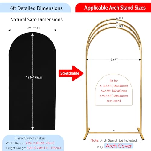 Image of SoarDream Black Spandex Arch Cover 6FT Brithday Arch Backdrop Cover Stretchy Backdrop Chiara Wall Arch Stand Cover for Ceremony Wedding Balloon Stand- Ideal for Balloon Arches