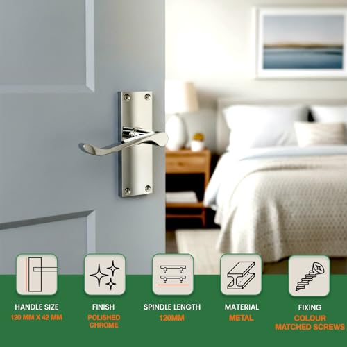HANDLESTORE Victorian Scroll Door Handle Pack – Polished Chrome Finish, Pair of Handles with 2.5" Tubular Latch & 3" Hinges