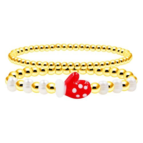 Bracelet à perles blanches résistant en laiton doré 2 couches anti-ternissement