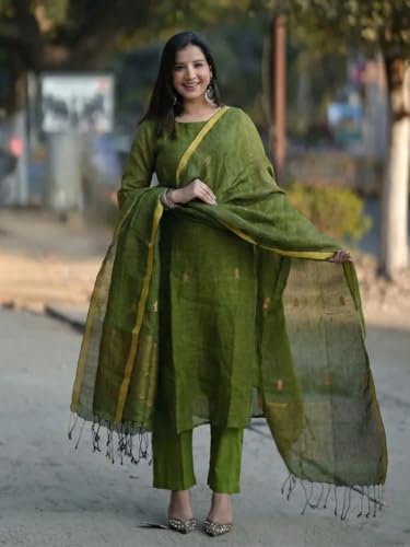 Image of Anni Designer Pure Cotton Maroon Kurta Pant Set with Dupatta for Women | 3 Piece Gold Hand Block Printed Suit Set | Cotton Kurta Set for Women | Festive Kurti Set