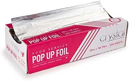 Crystal by Crystalware Aluminum Foil Sheets - Precut Foil Sheets - Pop Up Foil Sheets for Storing, Cooking Food - Premium Aluminum Foil Wraps - Single Foil Sheets 12” x 10.75” - 500 Sheets