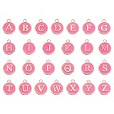 MECCANIXITY Alphabet A-Z Enamel Letter Charm Jewelry Charm Enamel Initial Charm Gold Rose Red Pendant Charm for Jewelry Making, Bracelet, Craft, Pack of 26, 12mm