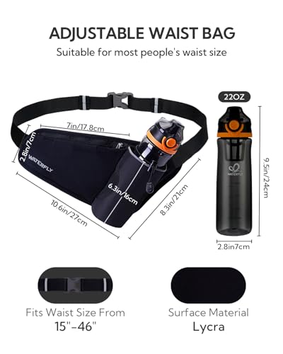 WATERFLY Laufgürtel mit Trinkflaschenhalterung Hüfttasche: Lauf Gürteltasche Bauchtasche mit Flaschenhalter Lauftasche für Handy Sport Joggen Klein Damen Herren Bauchbeutel Sportlich Laufen Laufgurt