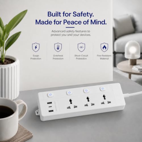 Image of AILKIN 3 Socket Universal Extension Board with Individual Switches, 3 Pin Power Strip with Heavy Duty Cable, Multi Plug Extension Box for Home, Office, TV, Laptop, Mobile Charger & Appliances (White)