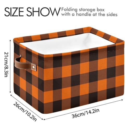 Image of Aslsiy Storage Basket Orange Black Plaid Nursery Bins Baby Box Canvas Clothes Shelf Basket Laundry Hamper Gift Basket for Home Closet 1 Pcs
