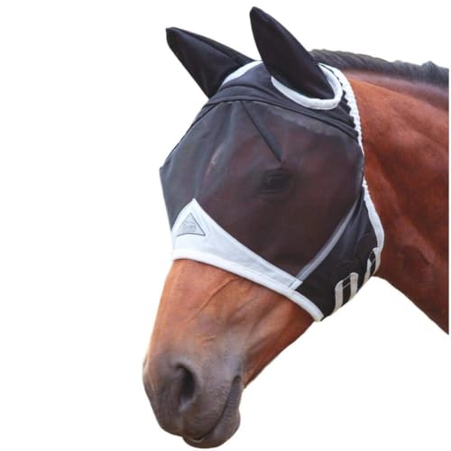 Shires Fliegenmaske mit Ohren fĂĽr Pferde, feiner Netzstoff, schwarz