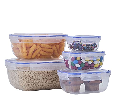 Image of Superio Plastic Food Storage Container Set, BPA Free, Sealed Containers with Airtight Lids for Pnatry, Cupboard, and Fridge- Microwave and Dishwasher Safe (5 Pack)