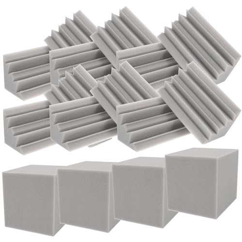 DECORNIJIA 16 pièces Mousse Acoustique Angle Insonorisante pour Studio Phonique et Absorption Basse Fréquence Pyramide et Cube pour Salle Écoute et Bar