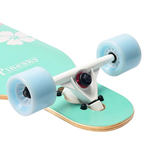 Pinesky 41 Inch Longboard Skateboard 9 Ply Natural Maple Complete Skateboard Cruiser For Cruising, Carving, Free-Style And Downhill With T-Tool Hawaiian Flowers #TOP3