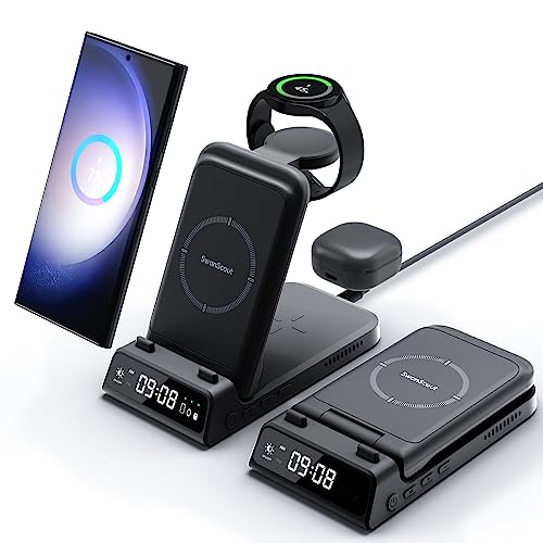 SwanScout Stazione di ricarica per Samsung, caricatore wireless portatile 3 in 1 per
