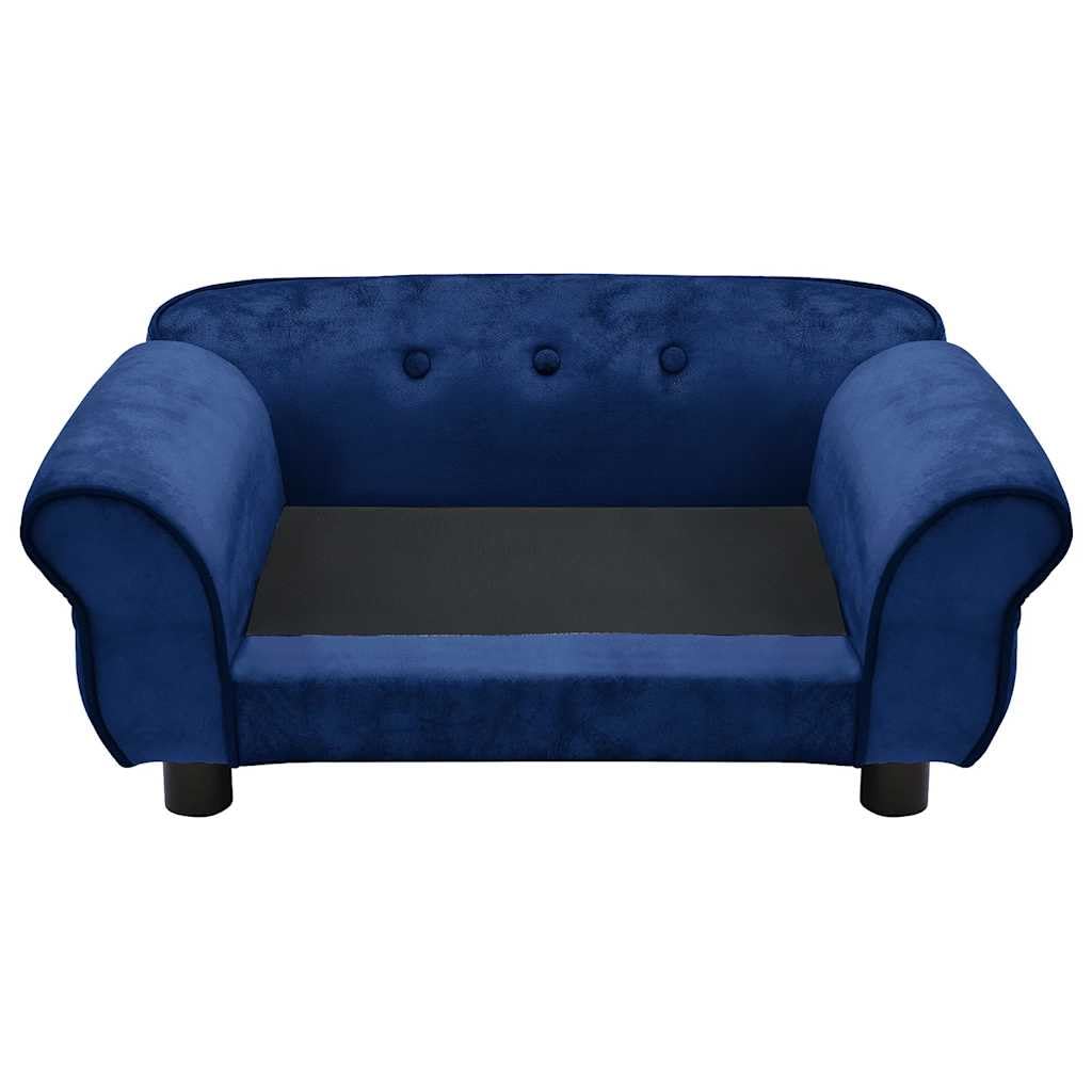 Sofa dla psa niebieska, 72 x 45 x 30 cm, pluszowa z drewnianą ramą, miękkie legowisko dla małych psów i kotów, poszewka na poduszkę, antypoślizgowa nóżka, przytulne miejsce odpoczynku w