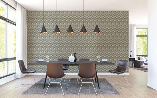 Papier peint géométrique haut de gamme Profhome intissé gris blanc 5,33 m2 - 5