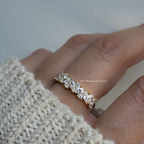 Aojun 14K Gold Filled CZ Simulated Diamond Wedding Band Ring Eternity Statement Promise Ring for Women3