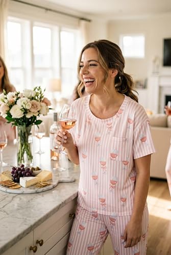 Image of Ekouaer Womens Satin Silky Pajama Set Short Sleeve Shirt with Long Pajama Pant Set Soft PJ Loungewear