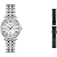 Tissot Womens Carson Stainless Steel Dress Watch Grey T1222101103300 Leather Black Watch Strap, 15 Model T852043622