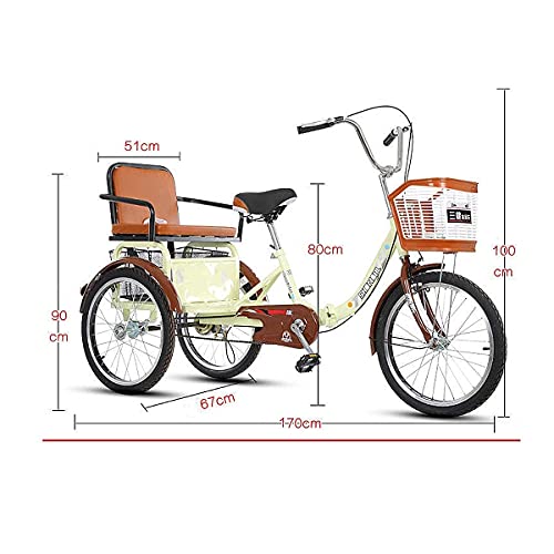 Triciclo para adultos de 20 pulgadas con canasto y asiento trasero, bicicleta de paseo de tres ruedas para hombres y mujeres, para recreo, compras y ejercicio miniatura 2