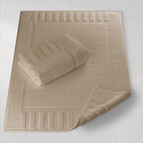 White Classic Luxury Bath Mat Floor Towel Set - Absorbent Cotton Hotel Spa Shower/Bathtub Mats [Not a Bathroom Rug] 22"x34" | 2 Pack | Taupe