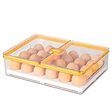 Egg Holder for Refrigerator 24 Grid Kitchen Clear Plastic Egg Container, Stackable Egg Tray with Det