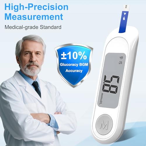 Image of Blood Sugar Monitor,Glucose Monitor Kit with 50 Test Strips & 50 Lancets for Diabetes Testing, Blood Glucose Meter with Auto Eject, No Coding & Large LCD for Seniors