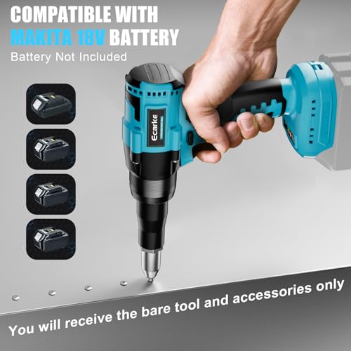 Ecarke Akku Nietzange Set kompatibel mit Makita Akku 18V Li-Ion, bürstenlose Nietpistole mit 20 Nieten in drei Größen (3,2/4,0/4,8 mm) & LED-Licht, Ideal für Autoreparaturen & Heimwerker (Ohne Akku)