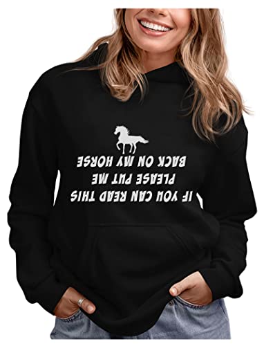 Tstars Horse Riding Hoodie for Women and Teen Girls - Equestrian Gift Idea for Riders, Barn Lovers & Horseback Fans Medium Black